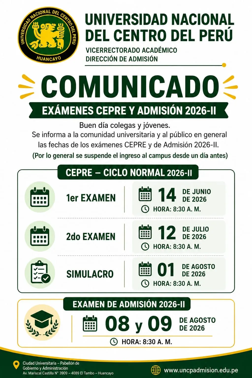 EXÁMENES CEPRE  Y ADMISIÓN 2026 - II