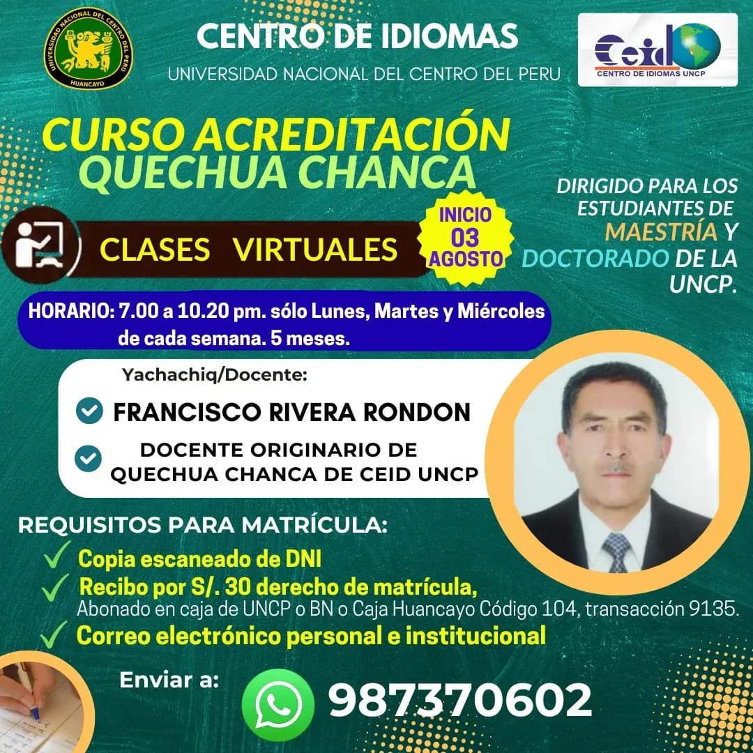 Curso de Acreditación de Quechua Chanca para estudiantes de Maestría y Doctorado de la UNCP